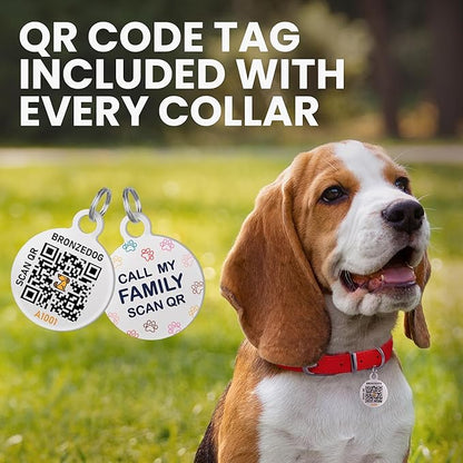 BRONZEDOG Rolled Leather Dog Collar with QR ID Tag Adjustable Soft Round Collars for Small Medium Large Dogs Puppy Cat (7" - 10" Neck Size, Classic Red)