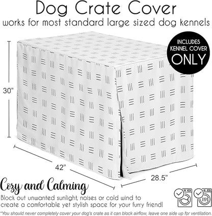 Sweet Jojo Designs 42in. Medium/Large Dog Crate Cover (White and Black Boho) Pet Cage, Kennel Covers (Mudcloth, Black & White, Bohemian, Modern, Minimalist, Southwest, Mud Cloth, Hatch, Neutral)