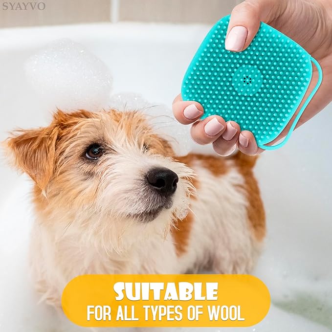Silicone Pet Hair Brush and Shampoo Dispenser - Dog and Cat Bath Scrubber with Soap Dispenser for Indoor Pets