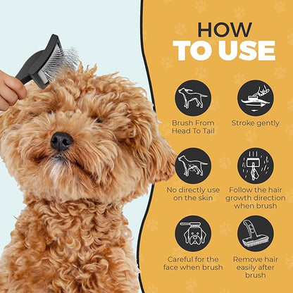 PawsltlveShine Dog Slicker Brush - Easy Grooming Brush for Poodles, Goldendoodles, Golden Retrievers - Dog Brush for long haired dogs - Effortless Grooming, Dematting, Deshedding - Black, Large