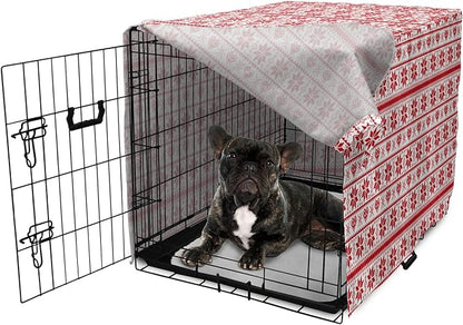 Ambesonne Christmas Dog Crate Cover, Scandinavian Tradition Fashion Nordic Borders Geometrical Pixel Retro Style, Easy to Use Pet Kennel Cover for Cats & Medium Dogs, 24 Inch, Orange White