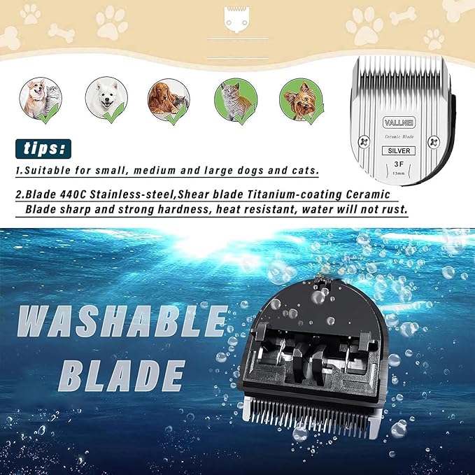 Detachable Adjustable Pet Dog Grooming Clipper Replacement Blade Compatible with WAHL Professional Animal Blade Arco, Bravura, Chromado, Creativa, Figura, and Motion Pet, Dog, and Horse Clippers(3F2)