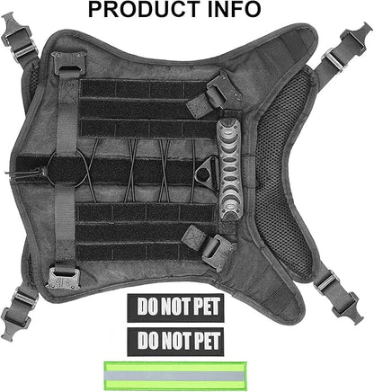 Tactical Dog Harness with All 4 Metal Buckle, Working Dog Vest with Reflective Patch and Reflective Do Not Pet Patch, Dog Vest Harnesses with Handle, Black for Small,Medium, Large Dog, L Size