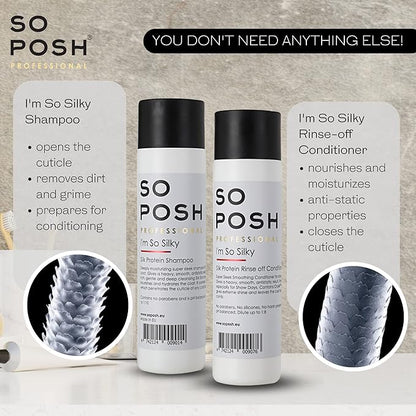 So Posh I´m So Silky Dog Shampoo - with Silk Protein, Perfect for Drop-Coats Like Yorkie, Maltese, Shih Tzu etc. Heavy, Smooth & Anti-Static Result, Sulfate & Paraben Free, 1:10 Concentrate. 8.4 Oz