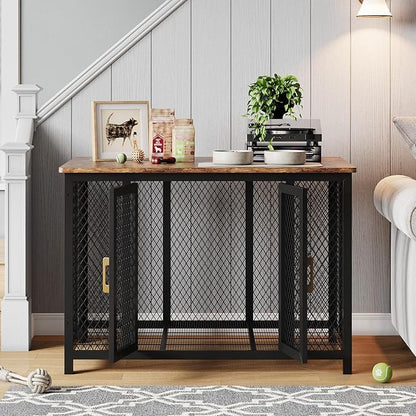 48 Inch Large Dog Crate Furniture with Top Access Door, Heavy Duty Dog Crate Wooden Indoor Decorate Pet Cage, Indestructible Pet Dog Cage for Medium to Large Dogs