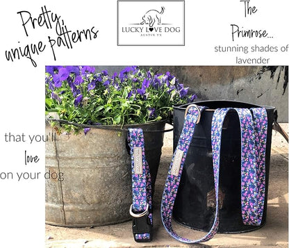Lucky Love Dog Wide Dog Collar - Adjustable, Durable, Soft Webbing, & Comfortable 1.5 inch Wide Collar for Dogs Male and Female - in Primrose Pattern with Strong Buckle, X-Large Size