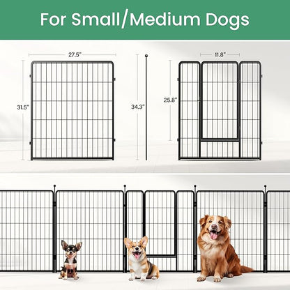 HealSmart Dog Playpen Indoor, Puppy Playpen Indoor for Yard, Camping, 32" Height 16 Panels Heavy Duty Dog Pen for Small/Medium Dogs, Black