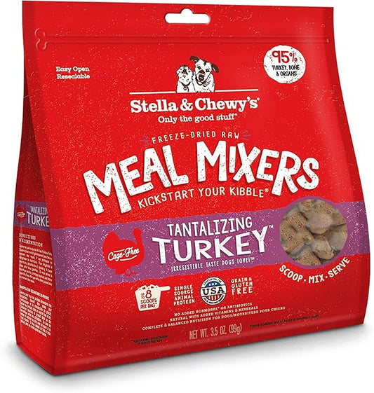 Stella & Chewy's Freeze Dried Raw Tantalizing Turkey Meal Mixer – Dog Food Topper for Small & Large Breeds – Grain Free, Protein Rich Recipe – 3.5 oz Bag