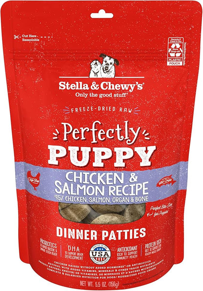 Stella & Chewy's Freeze Dried Raw Dinner Patties – Crafted for Puppies – Grain Free, Protein Rich Perfectly Puppy Chicken & Salmon Recipe – 5.5 oz Bag