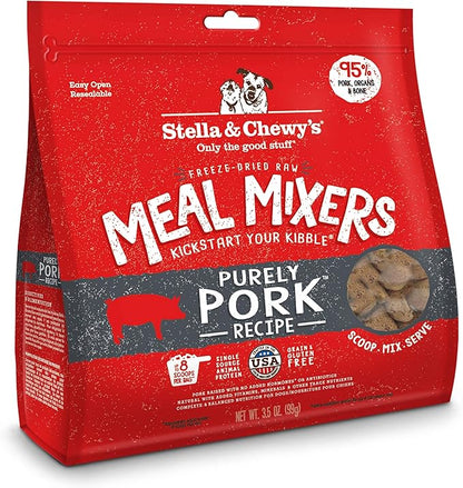 Stella & Chewy's Freeze Dried Raw Purely Pork Meal Mixer – Dog Food Topper for Small & Large Breeds – Grain Free, Protein Rich Recipe – 3.5 oz Bag