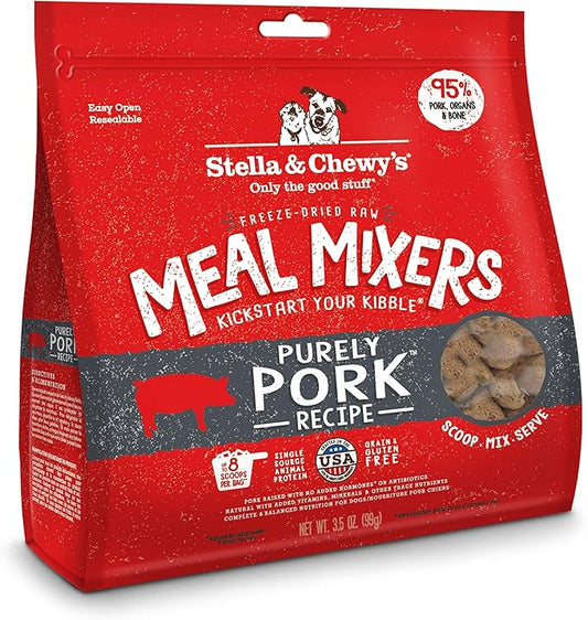Stella & Chewy's Freeze Dried Raw Purely Pork Meal Mixer – Dog Food Topper for Small & Large Breeds – Grain Free, Protein Rich Recipe – 3.5 oz Bag