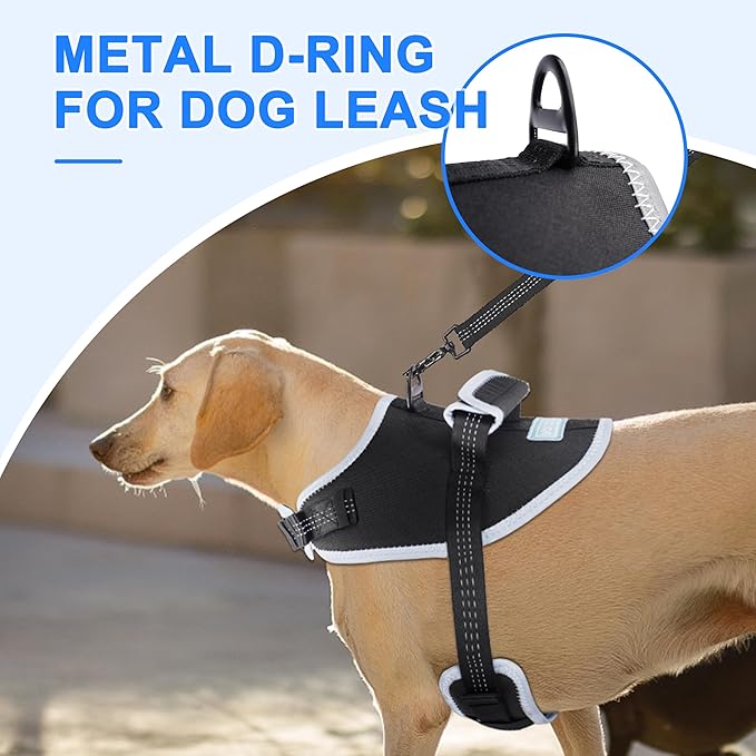 Reflective Tactical Vest Harness, Heavy-Duty for Large Dogs, Adjustable with Handle, Ideal for Training, Hunting, Walking - Black, Medium.