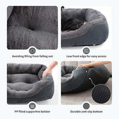 INVENHO Dog Beds for Small Medium Dogs Washable, Calming Dog Bed Small Size Dog, Orthopedic Dog Bed, Warming Soft Calming Sleeping Puppy Bed Durable Pet Bed with Anti-Slip Bottom