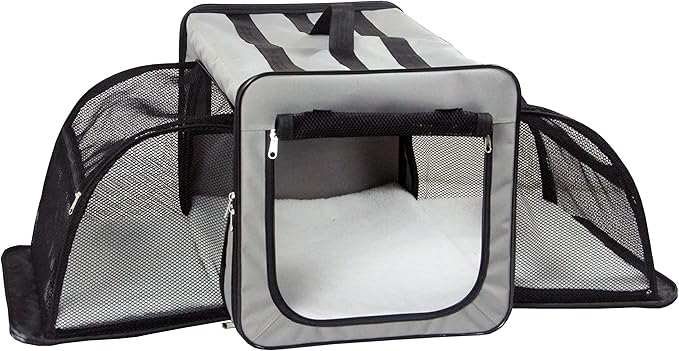 PET LIFE 'Capacious' Dual-Sided Expandable Spacious Wire Folding Collapsible Lightweight Pet Dog Crate Carrier House, Small, Grey