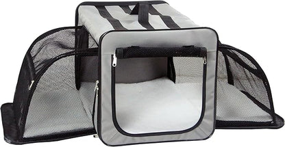 PET LIFE 'Capacious' Dual-Sided Expandable Spacious Wire Folding Collapsible Lightweight Pet Dog Crate Carrier House, Small, Grey