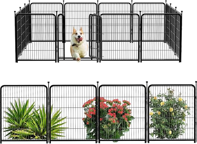 Tall Garden Fence, 32 in(H) Dog Fence Outdoor for Yard. 12 Panels Total 26.6 Ft(L) Puppy Playpen, Suitable for Indoor or Outdoor Use Play Pens for Puppys, Large Dog Pen, Fence for Garden
