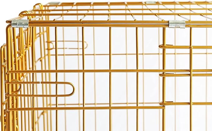 HOMEY PET Copper Gold Dog Crate 42 Inch, Portable Folding Metal Wire Dog Kennel Pet Dog Cage with Removable Floor Grid, Pull-Out Tray, Double Doors, Handle for Large Dogs, Indoor Outdoor