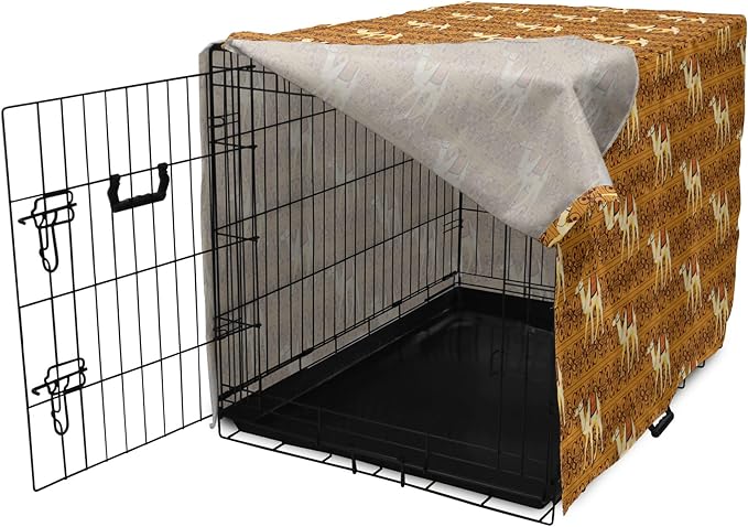 Lunarable Camel Dog Crate Cover, Traditional Pattern with Strokes Desert Animal Repetition in Folk Accessories, Easy to Use Pet Kennel Cover for Medium Large Dogs, 36 Inch, Apricot and Cream