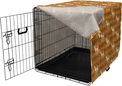 Lunarable Camel Dog Crate Cover, Traditional Pattern with Strokes Desert Animal Repetition in Folk Accessories, Easy to Use Pet Kennel Cover for Medium Large Dogs, 36 Inch, Apricot and Cream