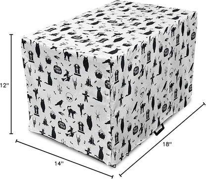 Lunarable Halloween Dog Crate Cover, Horror Pattern Tombstone Kitty Owl Voodoo Trick or Treat Pumpkin, Easy to Use Pet Kennel Cover for Small Dogs Puppies Kittens, 18 Inch, Grey Black Charcoal