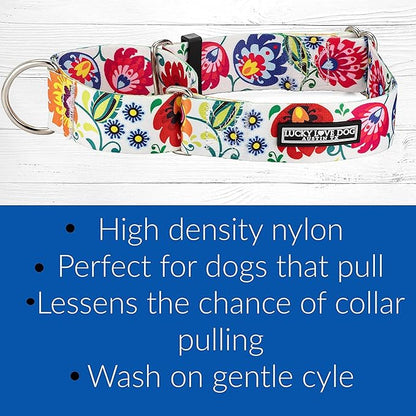 Lucky Love Dog Wide Martingale Dog Collar - No-Slip, Durable, & Soft Webbing 1.5 inch Martingale Collar for Dogs Male and Female - Ideal for Training & Walking, Stylish Ladybird Pattern, X-Large Size