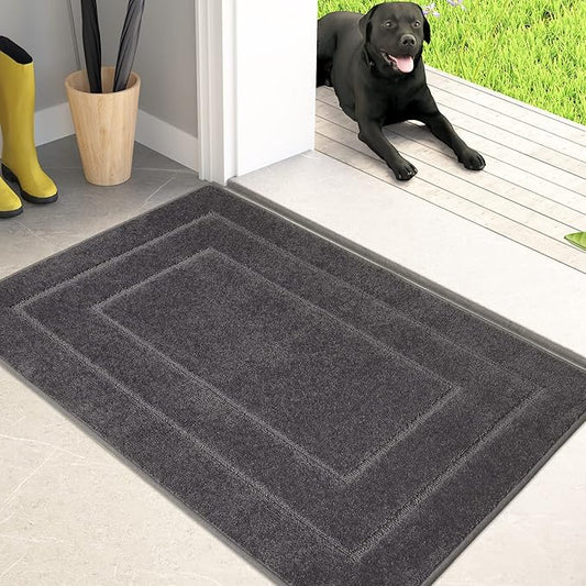 PURRUGS Dirt Trapper Door Mat 24" x 36", Non-Slip/Skid Machine Washable Entryway Rug, Dog Door Mat, Super Absorbent Welcome Mat for Muddy Wet Shoes and Paws, Grey