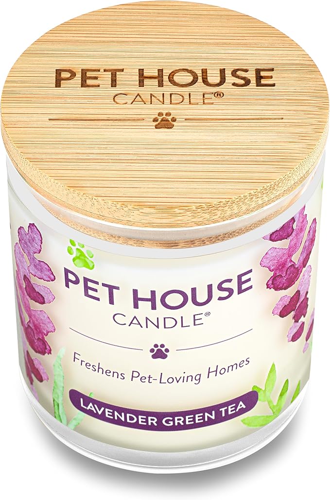 One Fur All Pet House Candles 2 Pack - Plant-Based/Soy, Clean Burning, Long Lasting Pet Odor Candle for Home - Lavender Green Tea