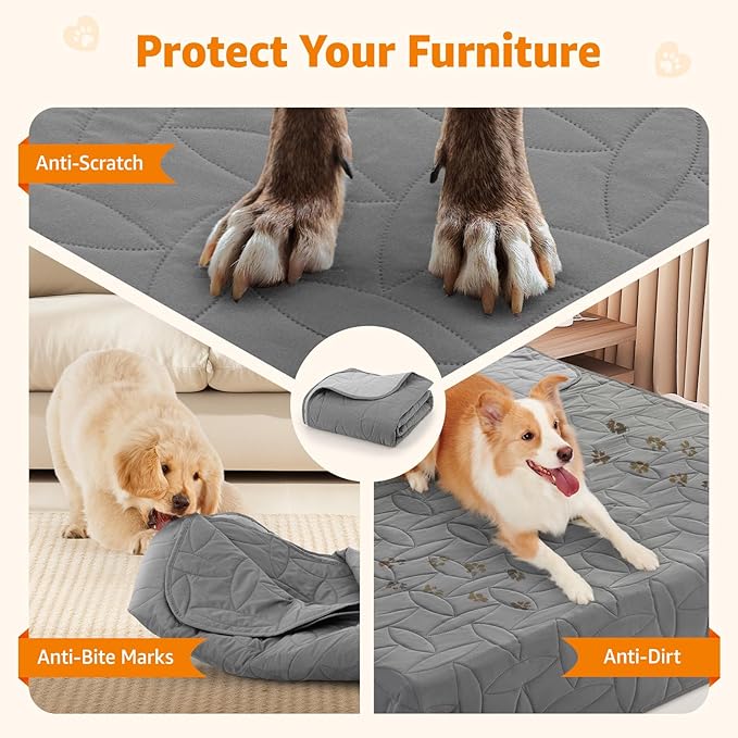 LOOBANI 2 Pack Waterproof Dog Blanket, Reversible and Washable Pet Bed Covers, Protects Furniture, Couch, Bed, and Car from Spills and Scratches, Soft and Cozy for Large Dogs and Puppies, 82x120In