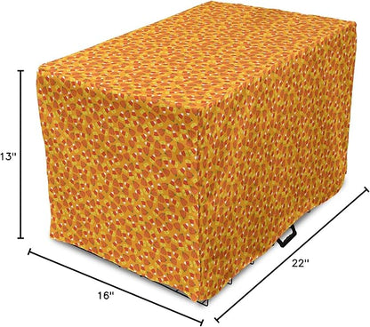 Lunarable Candy Corn Dog Crate Cover, Halloween Themed Pattern with Pumpkins and Food Repetition, Easy to Use Pet Kennel Cover for Small Dogs Puppies Kittens, 22 Inch, Orange Vermilion