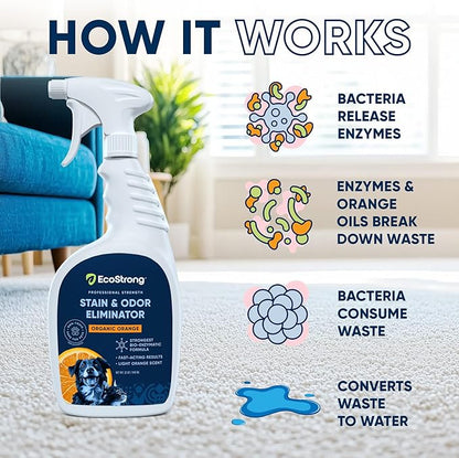 Orange Odor Eliminator | Pet Odor Deodorizer for Strong Odor | Enzyme Stain Cleaner for Cats, Dogs, and Pets | Great for Carpets, Furniture, Dog Kennels, and More (32 Fl Oz)