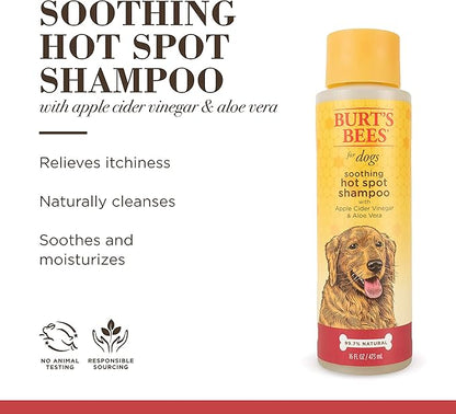 Burt's Bees for Pets Naturally Derived Soothing Hot Spot Shampoo with Apple Cider Vinegar and Aloe Vera - Itch and Hot Spot Relieving Shampoo for All Dogs - Made in USA, 16 Oz - 2 Pack