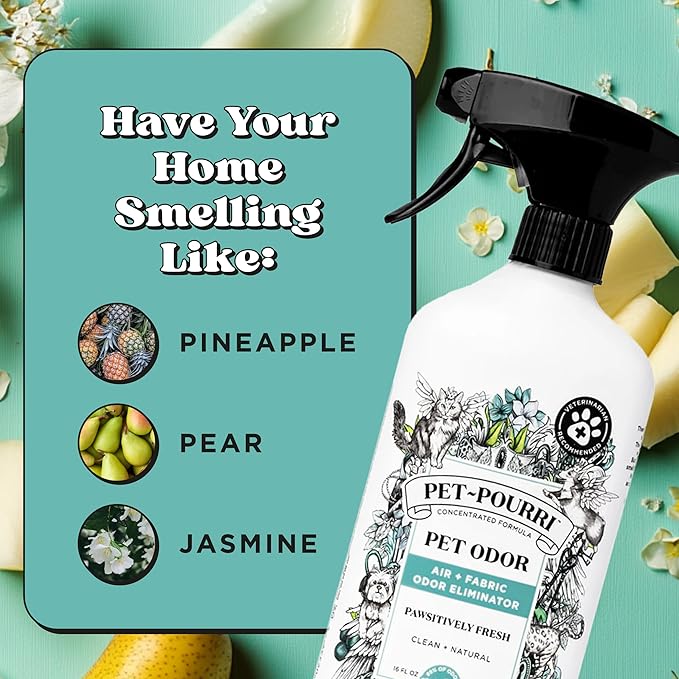 Pet-Pourri Pet Odor Air + Fabric Odor Eliminator Spray, Pawsitively Fresh, 16 Fl Oz
