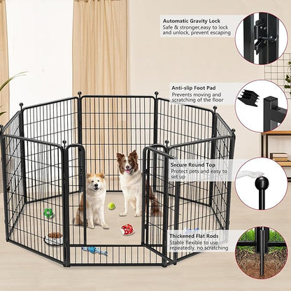 Dog Playpen Outdoor 40 inch 12 Panels Indoor Dog Pen for Large/Medium/Small Dogs Rustproof Metal Dog Fence Outdoor for Yard, Puppy Playpen with Door Portable Pet Fence for RV Camping Yard