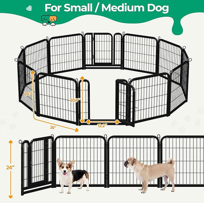 Yaheetech Dog Playpen Outdoor 24 inch 12 Panels Indoor Dog Fence Metal Dog Pen Heavy Duty Pet Puppy Exercise Pen for RV Camping Garden Yard