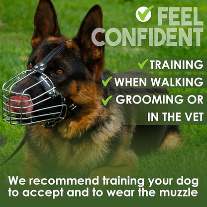 BRONZEDOG Dog Muzzle Wire Basket Metal Mask for Small, Medium and Large Dogs, Breathable, Dog can Drink, Adjustable, Padded, Training, Prevents Biting (Size 6: German Shepherds)