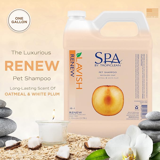 TropiClean SPA Lavish Dog Shampoo | Renew Deodorizing Dog Shampoo | Naturally Derived Salon Grade Ingredients | Made in the USA | 1 Gallon