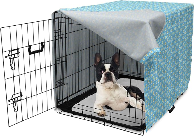 Lunarable Yellow and Blue Dog Crate Cover, Graphic Daisies Chamomiles Summer Nature Pattern with Dots, Easy to Use Pet Kennel Cover for Small Dogs Puppies Kittens, 22 Inch, Aqua Marigold White