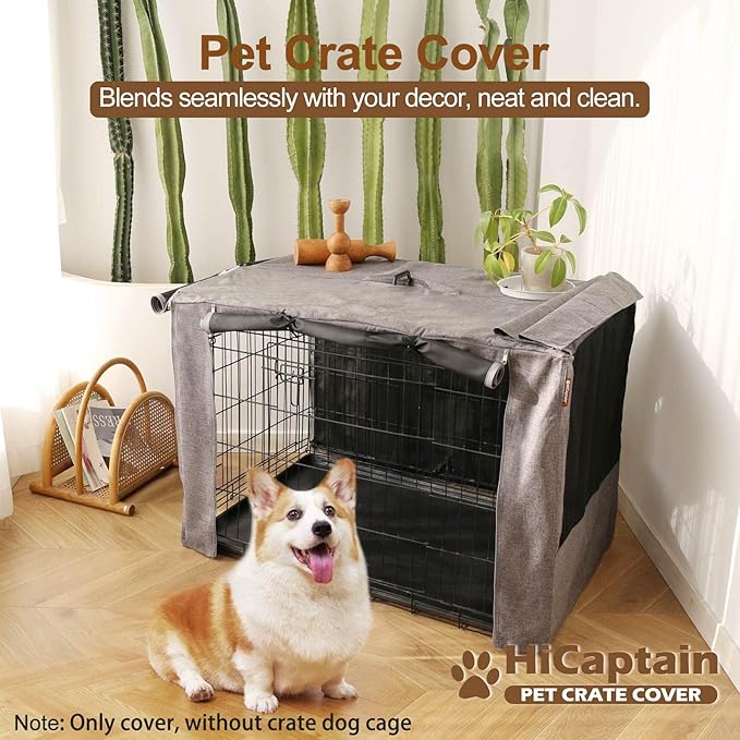 HiCaptain Folding Metal Dog Crate Cover for 42 Inch Wire Pet Cage(Two-Tone Gray)