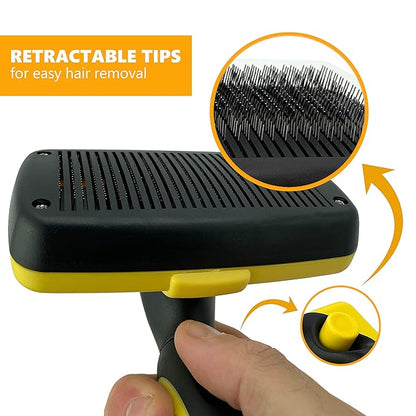 Self-Cleaning Grooming Brush for Dogs and Cats, Retractable Bristles for Easy Hair and Fur Removal - 7.5" Size