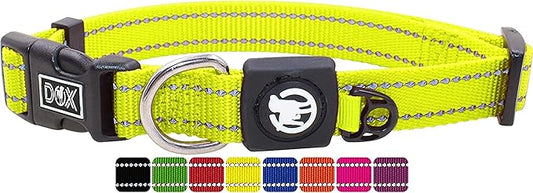 DDOXX Reflective Nylon Dog Collar - Strong and Adjustable Collars Dogs - M (Yellow)