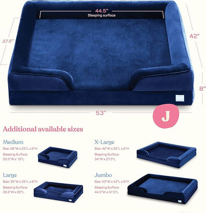 Orthopedic Sofa Dog Bed - Ultra Comfortable Dog Bed for Giant Dogs - Breathable & Waterproof Pet Bed- Egg Foam Sofa Bed with Extra Head & Neck Support - Removable Washable Cover with Nonslip Bottom