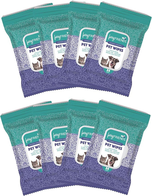 FurryFriends Pet Wipes | Lavender Chamomile Scented | Hypo-allergenic | Alcohol Free| Deodorizing | Removes Loose Hair & Dirt | Incredibly Clean | 8 Pack