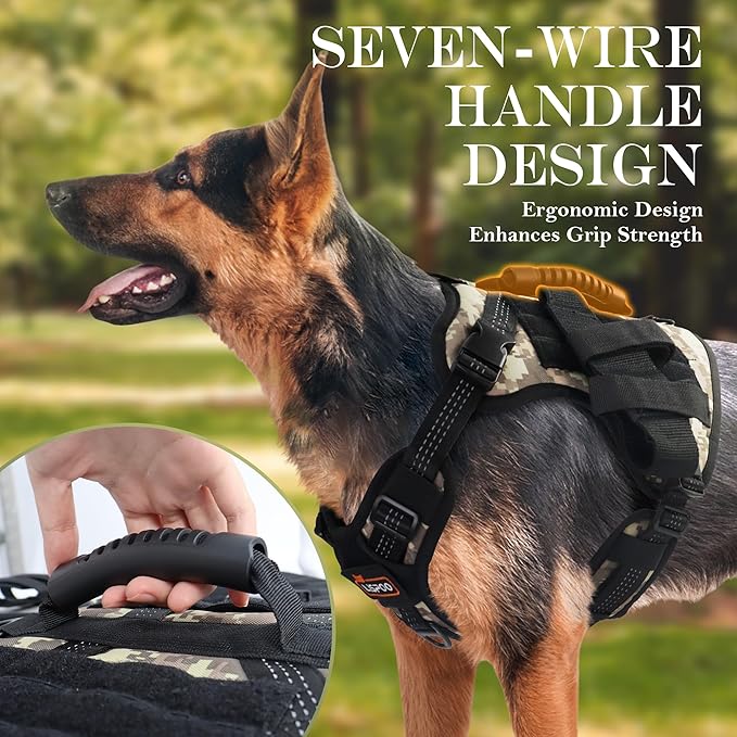 Tactical Dog Harness, Heavy Duty Dog Harness,Adjustable Breathable Pet Harness with MOLLE Panel, Small Pouch, and Bottle Holder,for Small Dogs, Camouflage S