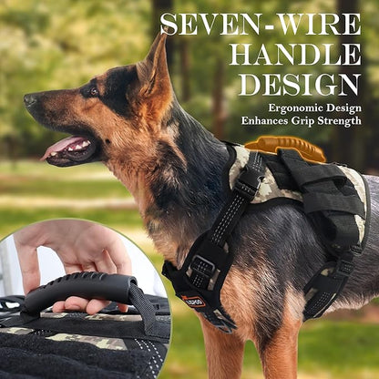 Tactical Dog Harness, Heavy Duty Dog Harness,Adjustable Breathable Pet Harness with MOLLE Panel, Small Pouch, and Bottle Holder,for Small Dogs, Camouflage S