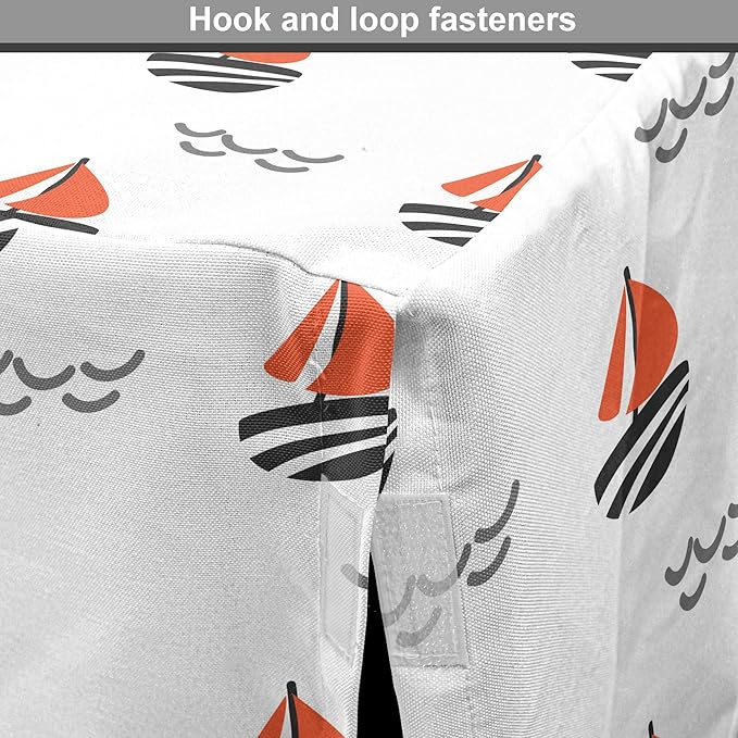 Lunarable Sail Boat Dog Crate Cover, Abstract Boat Waves Cartoon Drawing Style Geometric Pattern, Easy to Use Pet Kennel Cover for Medium Large Dogs, 42 Inch, Salmon Black Grey