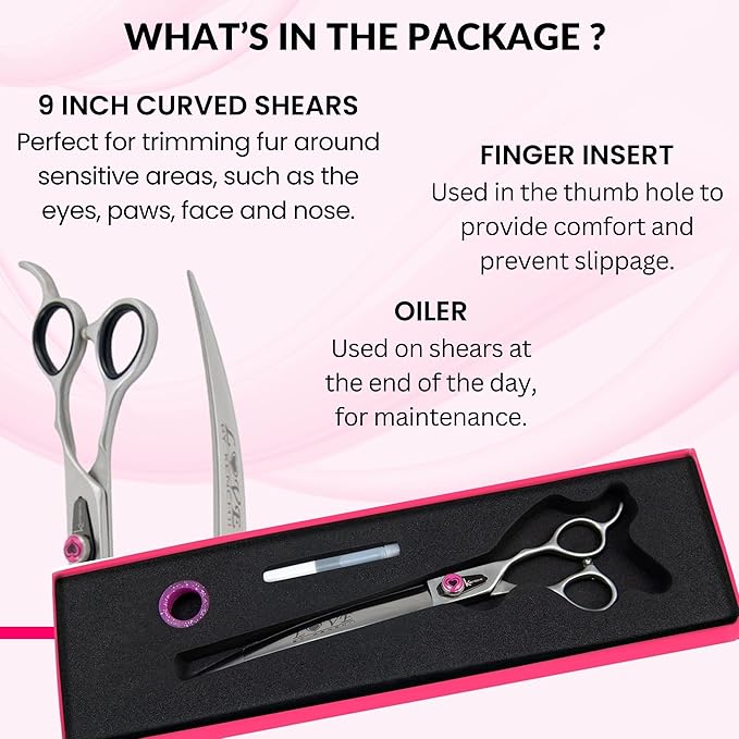 Kenchii Love Left Handed Dog Grooming Scissors, 9 Inch Curved Shears, Dog Scissors for Grooming, Professional Pet Grooming Scissors, Curved Dog Grooming Scissors