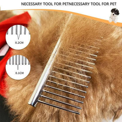 Pet Grooming Combs with Rounded Tips, Stainless Steel Bristles, Easy Detangling Tool for Long & Short Haired Dogs, Cats, and Other Furry Friends, Ideal for Daily Brushing