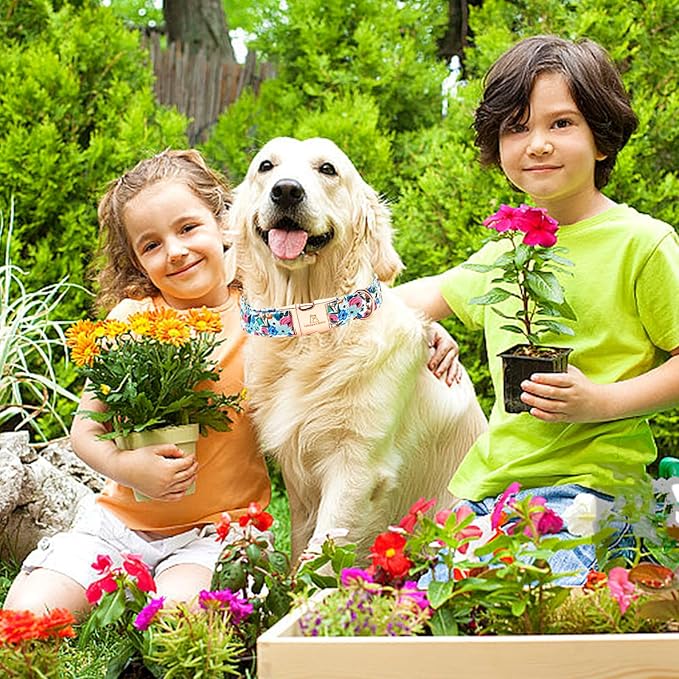 Lionheart glory Dog Collar Pink Flower Dogs Collar Spring Summer Cute Collars Dog Girl or Boy Soft Durable Adjustable Dog Collars for Large Dogs Pet Gift