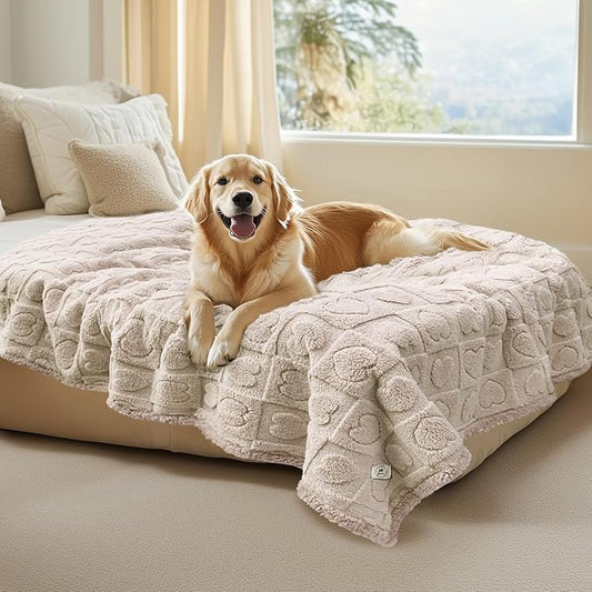 Luciphia Waterproof Blanket for Large Dogs Washable Pet Bed Cover Soft Fluffy Puppy Blanket with Premium Fleece Cozy Calming Cat Blankets for Indoor Cats Beige 85x57 inch