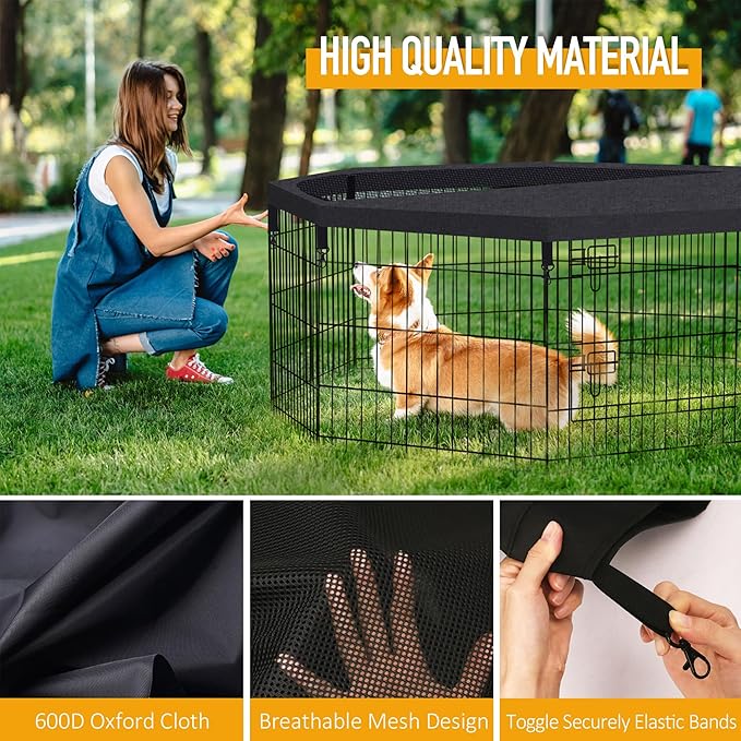 Dog Pet Playpen 8 Panel 24 Inch Top Cover for Small Medium Pets Indoor Outdoor (Only Cover,Playpen Not Included)(Black Top Cover)